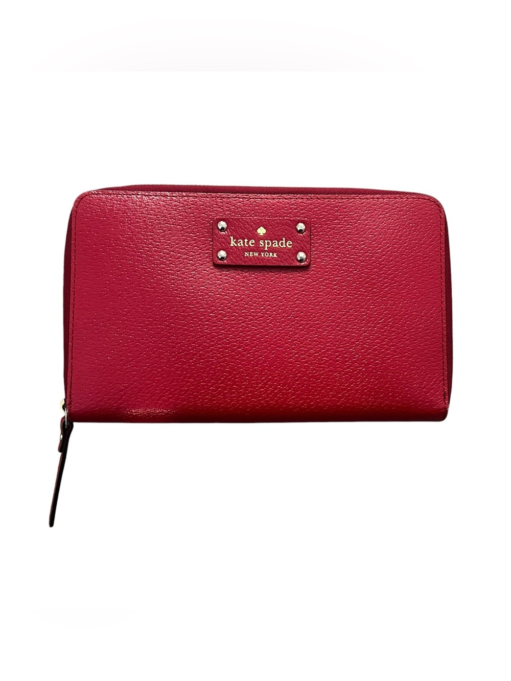 kate spade cranberry pebbled leather zip-around wallet